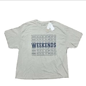 NEW True Vintage Weekend Graphic Raw Hem Top